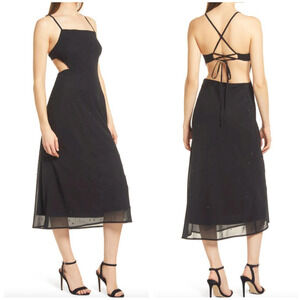 NEW $174 RAHI Black Glimmer Beaded Open Back Midi Slip Dress